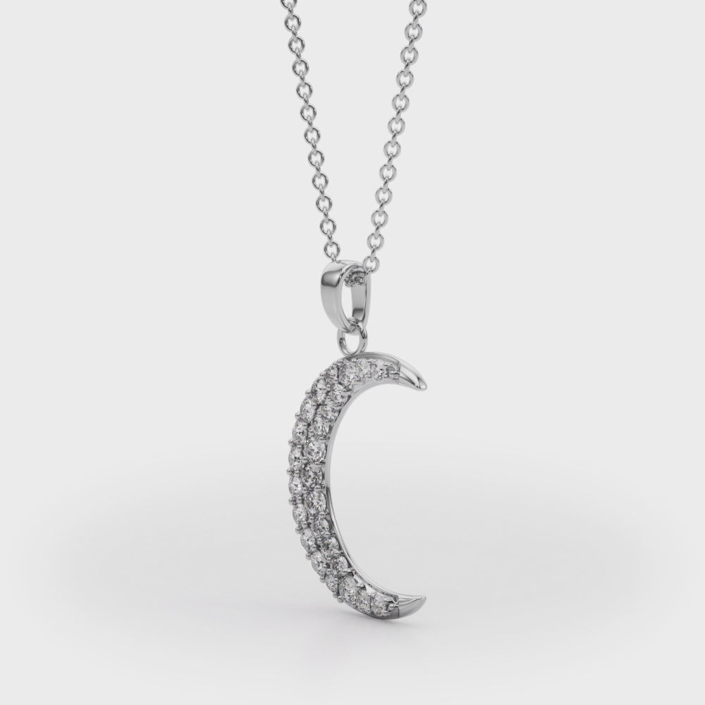 Crescent Moon Diamond Pendant Necklace in 14K Gold – Pavé-Set Lab or Natural Diamonds (0.20 CTW)