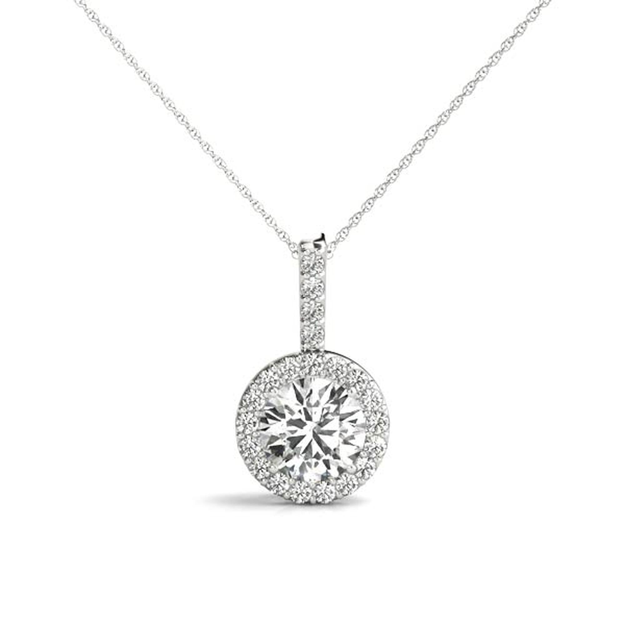 Halo Diamond Pendant Necklace (0.25–2.00 CT Center, F/VS+ Lab-Grown) in 14K Gold – Round Cut with Pavé Halo & 16" Chain