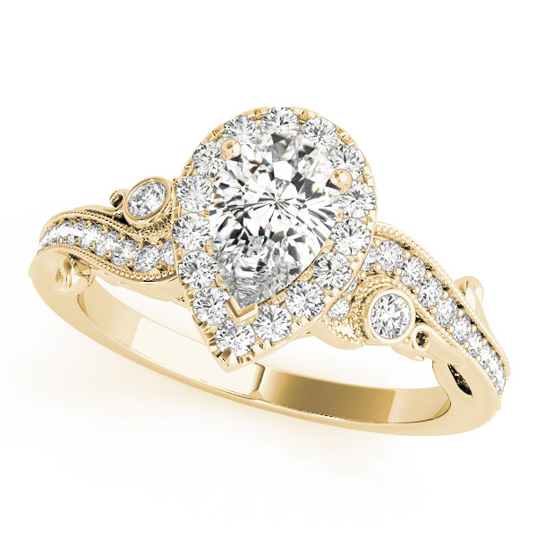 18K Yellow Gold Halo Pear Engagement Rings