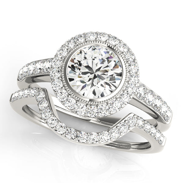 14K White Gold Halo Round Engagement Rings