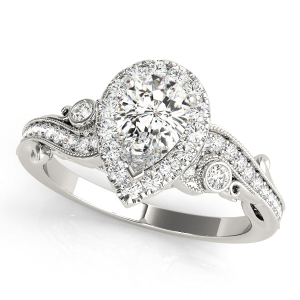 14K White Gold Halo Pear Engagement Rings