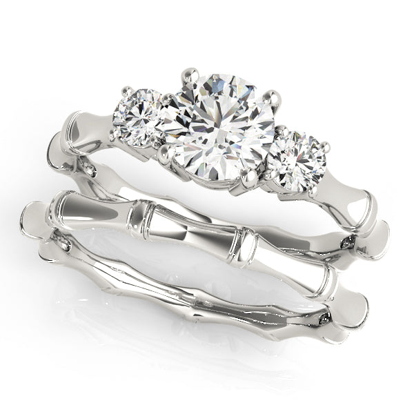 14K White Gold Three Stone Round Engagement Rings