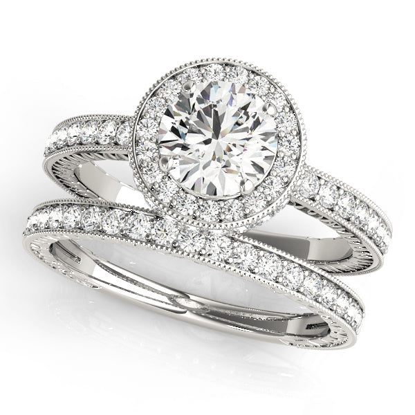 14K White Gold Halo Round Engagement Rings