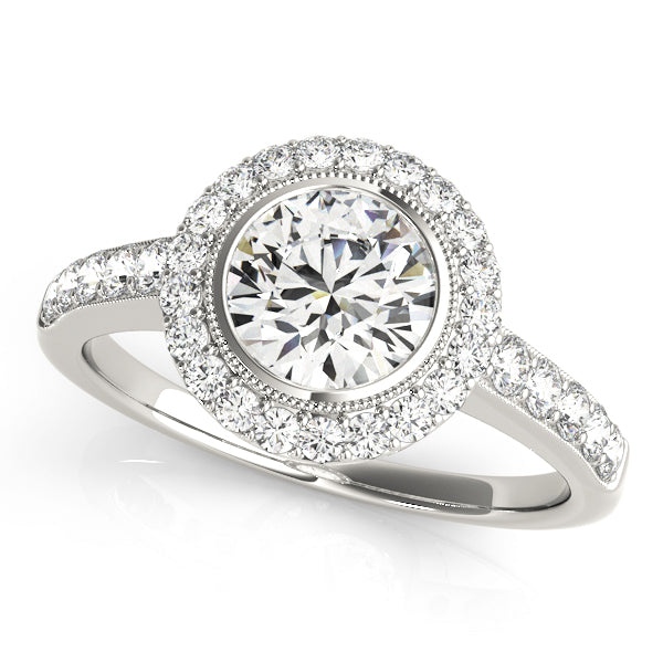 14K White Gold Halo Round Engagement Rings