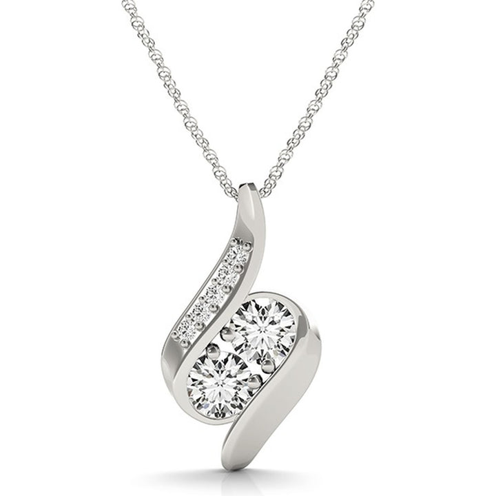 Two-Stone Diamond Pendant Necklace in 14K Gold – Pavé Accent, Lab-Grown Diamonds (0.25–1.05 CTW)