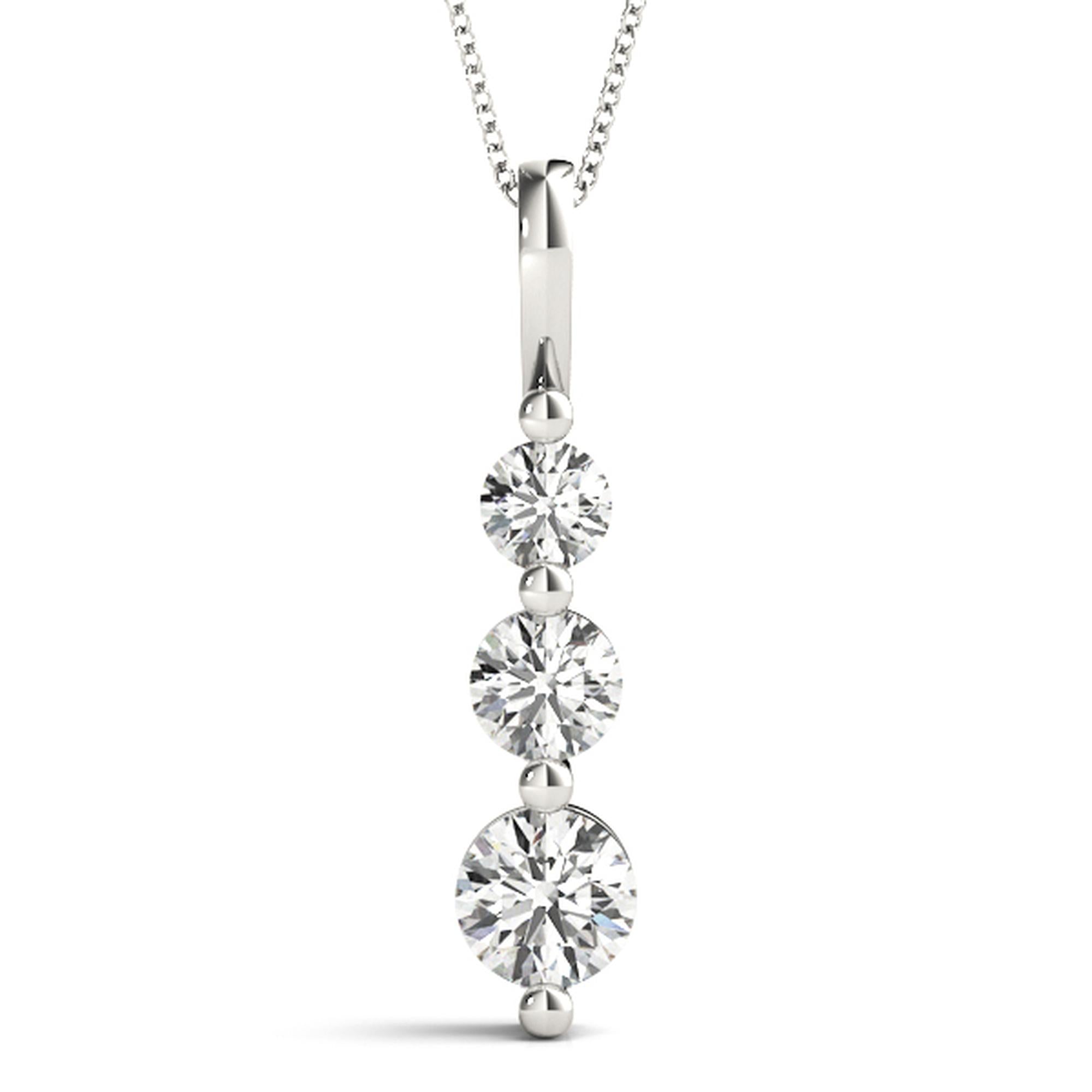 Three-Stone Diamond Drop Pendant Necklace (0.25–2.50 CTW, Lab-Grown Diamonds) – Graduated Round Trio in Gold